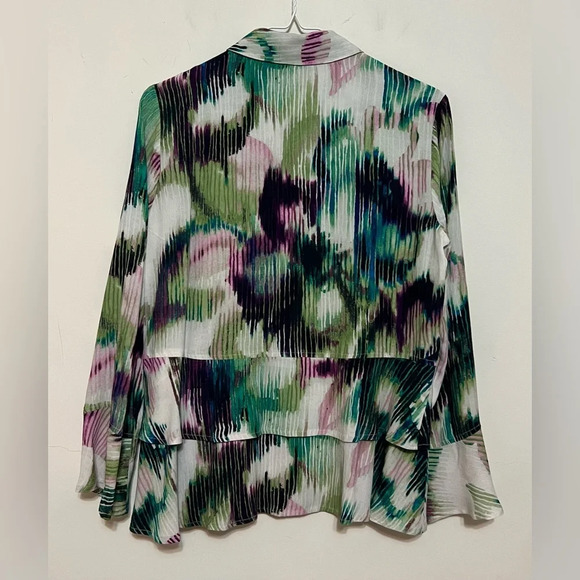 Habitat Clothes to Live In Watercolor Tiered Ruffled Bell Sleeve Blouse XS - Picture 2 of 11